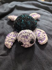 Handmade Crochet Turtle Plushie Sparkly Teal/Sparkly Purple/ White/ Black 