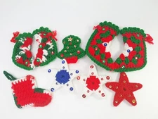 Kitschy Handmade Ornament Lot Of 9 Crocheted Christmas Grandma 3-4.75"