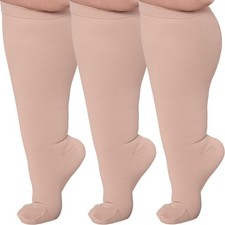  3 Pairs Plus Size Compression Socks for Women and Men 6X-Large, Beige