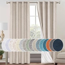 100 Blackout Linen Curtains 84" Long, Thermal Insulated, 2 Panels, White Bac...