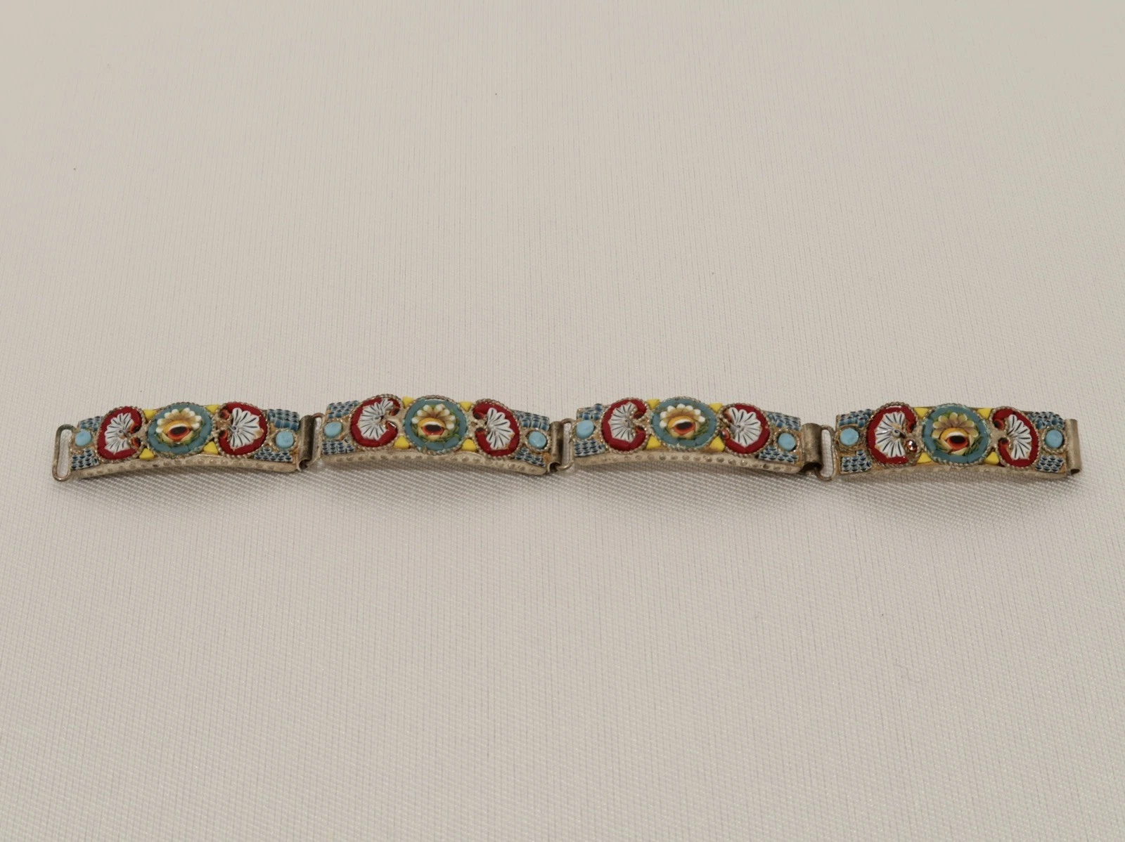 Italian Micro Mosaic 4-Panel Millefiori Vintage Bracelet Jewelry Br14