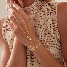 Multilayer Vintage Connected Finger Ring Bracelets for Women Handmade Thin Link
