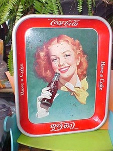 Vintage Orig COCA-COLA TRAY w Happy Redhead Girl & Coke Bottle