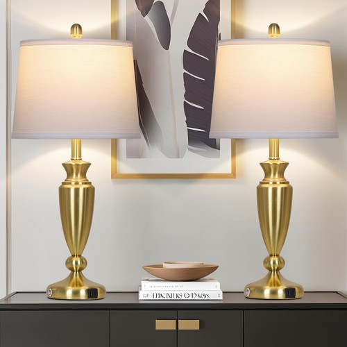 27'' Gold Table Lamps for Living Room, 3 Way Touch Control Bedside