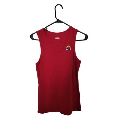 Sonoma Community Tank Top Womens L Red Rainbow Embroidered Sleeveless Crew Neck
