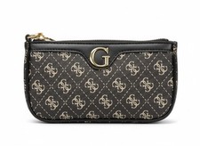 Pochette Guess nera stampa logo all over zip oro chic donna