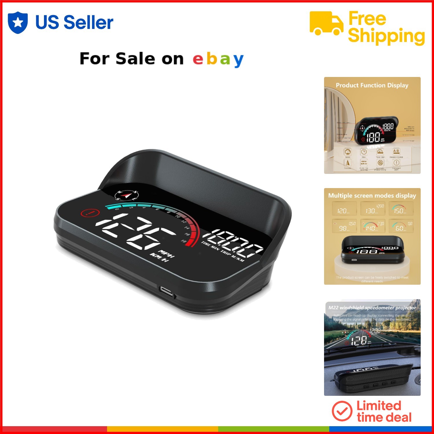 Digital GPS Heads Up Display Speedometer for Cars Vehicle Overspeed Alarm