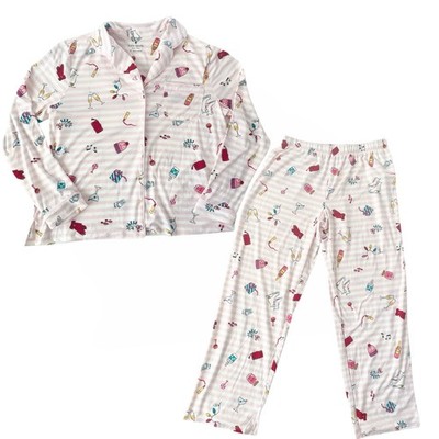 Kate Spade Pink White WINTER CELEBRATION Stretch Knit Pajama Lounge Set medium 