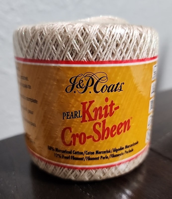 J & P COATS Metallic Knit-Cro-Sheen Crochet Thread Ecru & Pearl Size 10 M:91