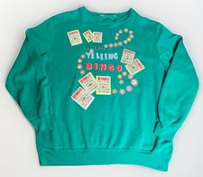Vtg 80s 90s Teal "Happiness is Yelling Bingo" Crewneck Sweatshirt Hanes Medium M