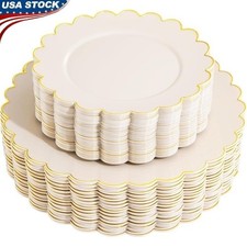 Ivory Gold Disposable Plates 60pcs Heavy Duty Party Dinner Plates Baby Shower US