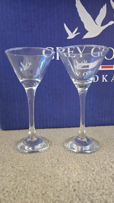New Grey Goose 4 Ounce Etched Stemmed Martini Glasses Set of 4