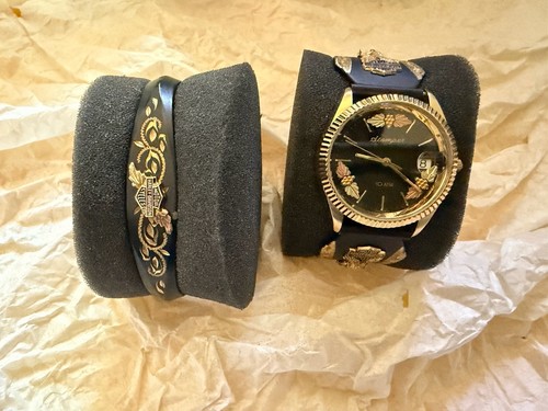 Vintage Stamper Black Hills Harley Davidson 10k-14k GOLD Watch & Bracelet