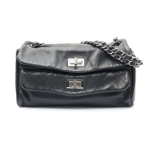 CHANEL 2.55 Jumbo Mademoiselle Double Flap SHoulder Bag Lambskin Black