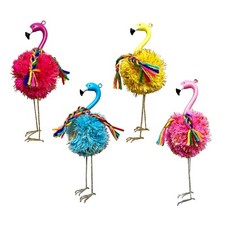 Flamingo Christmas Ornament 7" Pom Pom Tropical Bird Glitter Colorful