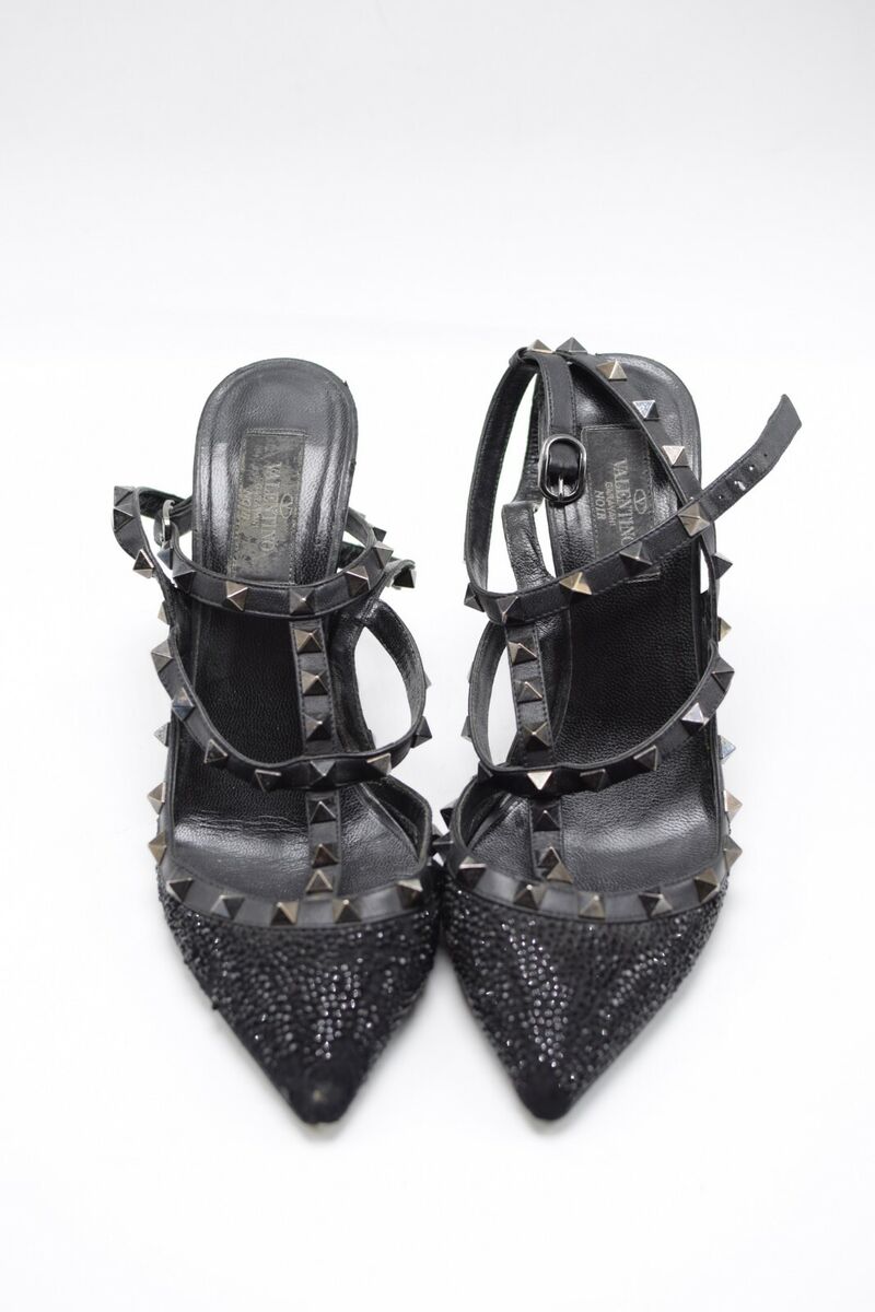 Valentino Black Rockstud Strappy Heels sz 8 US / 38 EUR RTL Valentino Black Rockstud Strappy Heels sz 8 US / 38 EUR RTL