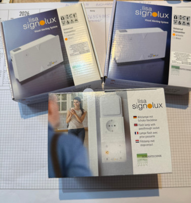 SIGNOLUX LISA SET aus BLITZLAMPE MIT STECKDOSE + 2 TRANSMITTER AKUSTIK + DIREKT 