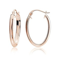Rose Gold Tone over Sterling Silver 3mm High Polished Oval Hoop Earrings, 20mm