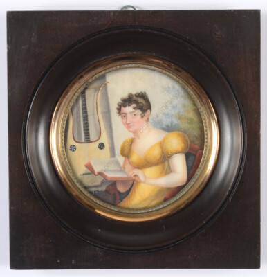J. de Feriet ''Lady in yellow dress'', fine French miniature, ca. 1805