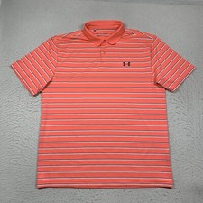 Under Armour Polo Shirt HeatGear Mens Large Pink Striped Short Sleeve Golf