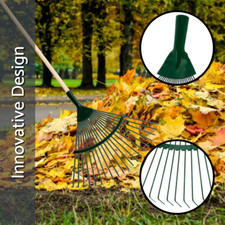 42 cm Steel Fan Rake for Garden Patio Leaves Leaf Lawn Moss with Wooden Handle