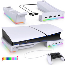 RGB Horizontal Charging Stand Accessories for Playstation PS5 Slim Console White