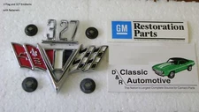 V-Flag 327 Fender Emblem 6pc Set w/retainers Camaro Chevelle Nova **In Stock**