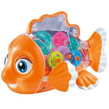 Transparent Gear Fish with Music  Lights Babies Toddlers Tummy Time Bump-n-Go