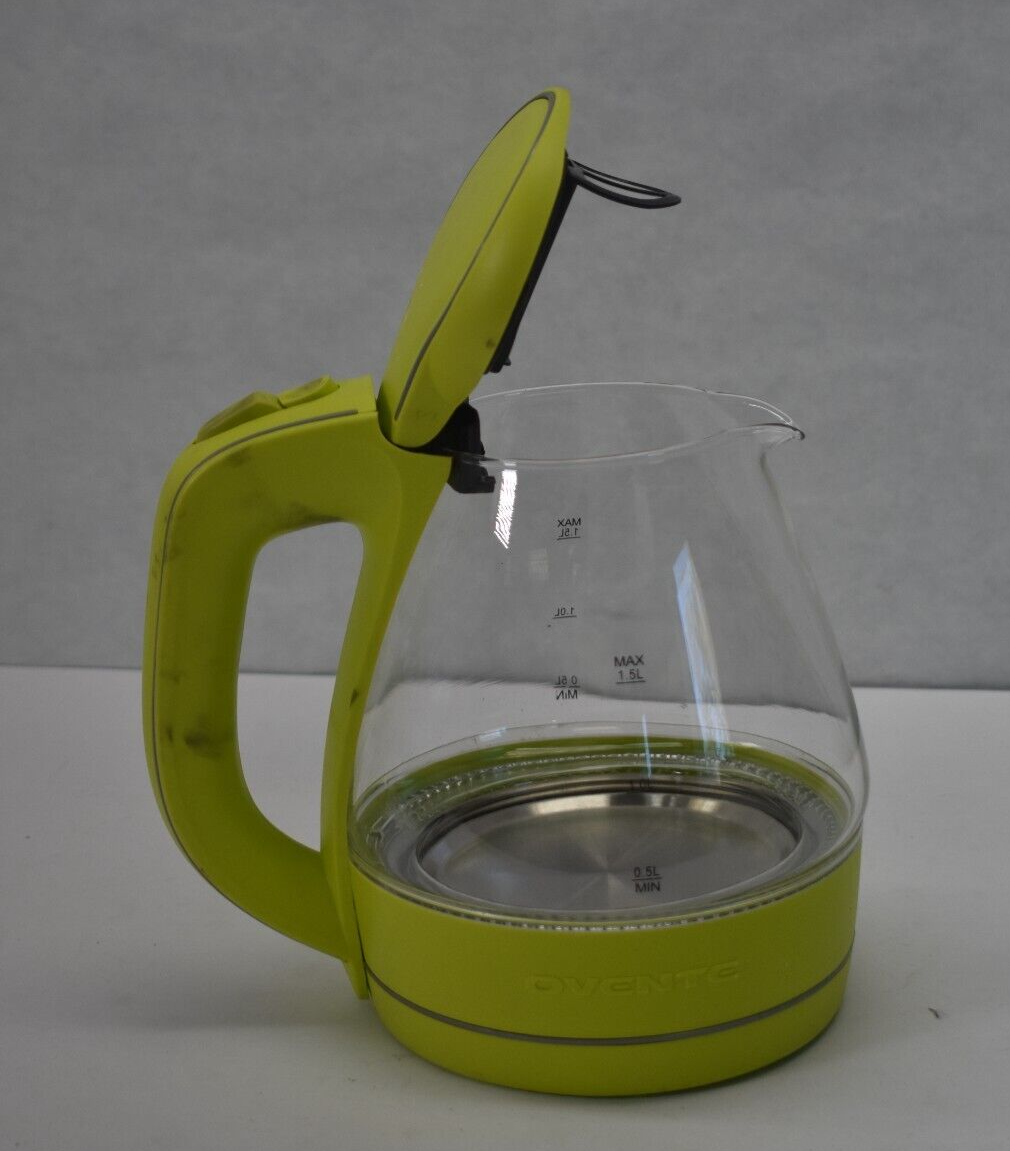 Ovente Electric Hot Water Portable Glass Kettle w Filter 1.5L Green