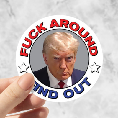 Donald Trump Mugshot  - Waterproof Sticker for Laptop, Politics, Lock Him Up