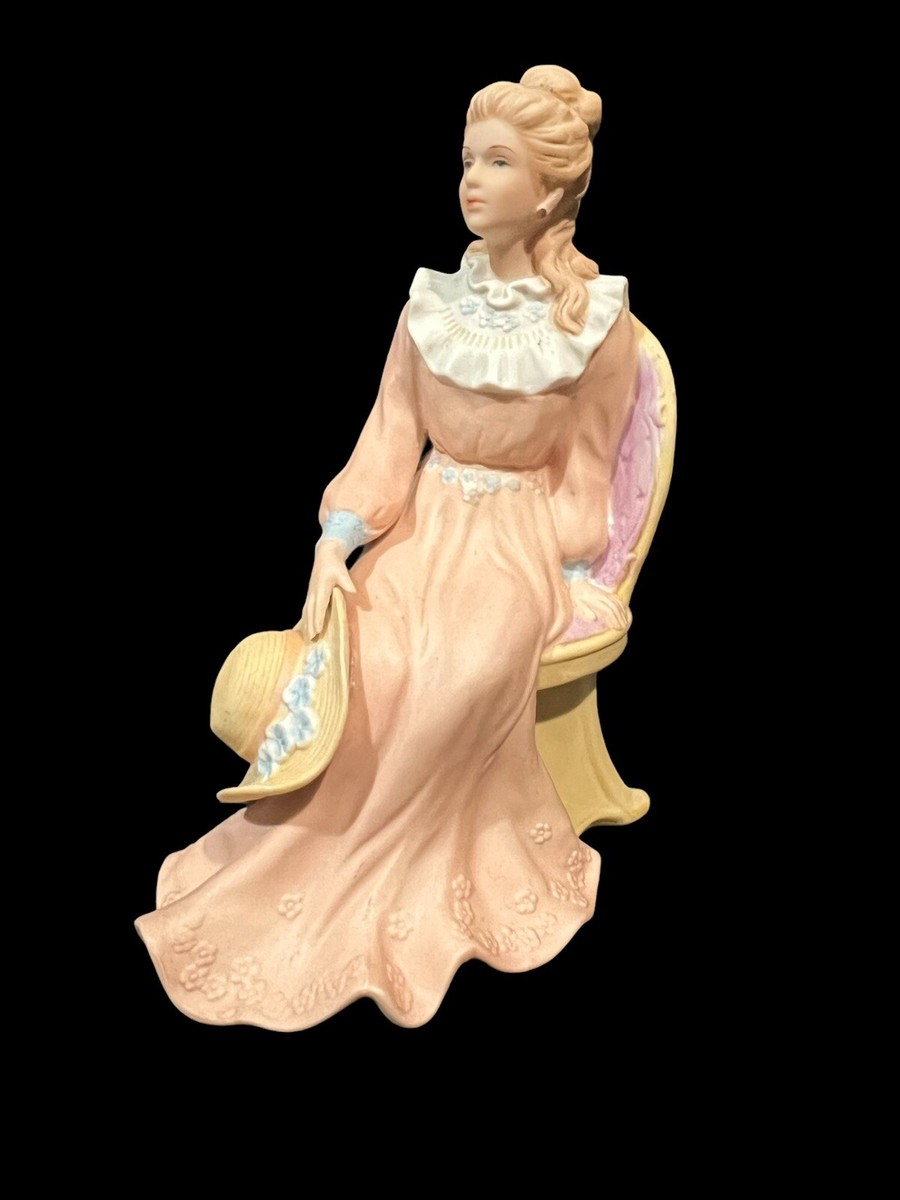 VTG HOMCO HOME INTERIOR VICTORIAN LADY PEACH DRESS SITTING CHAIR