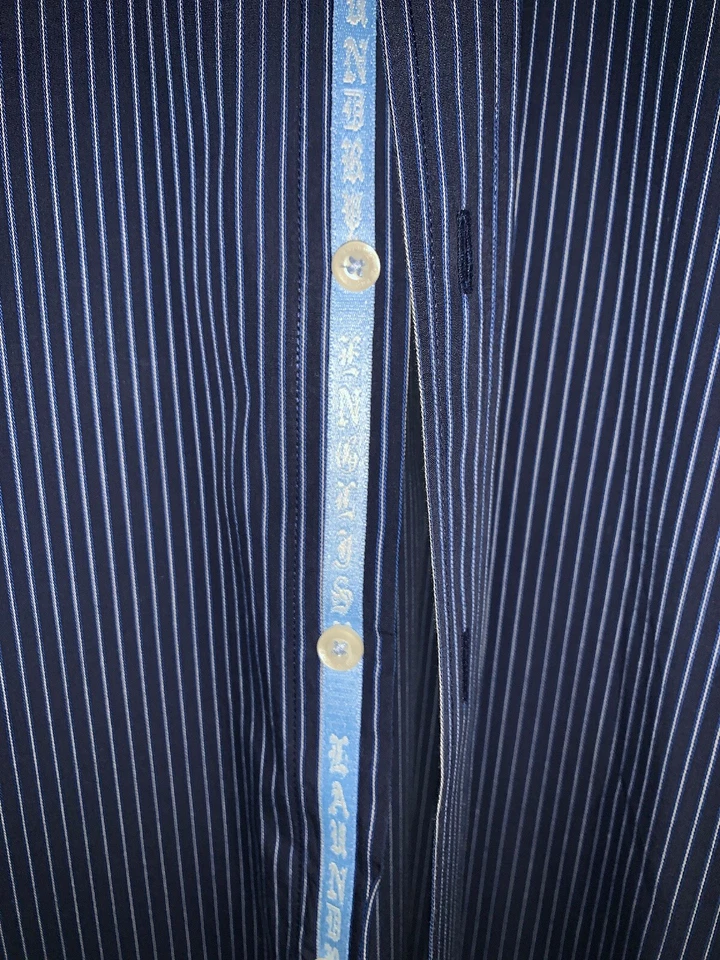 English Laundry Manga Larga Azul Marino Profundo Blanco Rayas Talla 16X35 Para Hombre Excelente Estado Foto 3 de 4