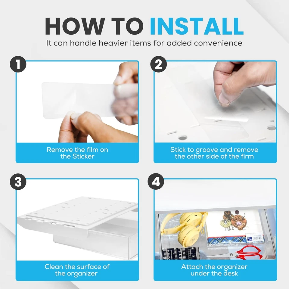 3 Pack Under Desk Drawer Organizer - Image 4 of 4