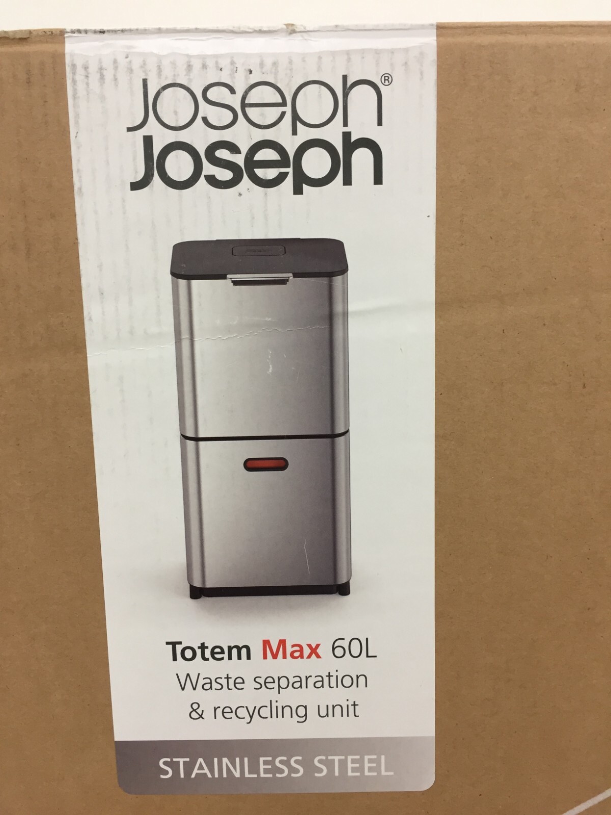Joseph Joseph Totem Max 60L Stainless Steel Waste + Recycling Bin New