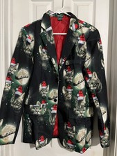 Crazy Cat Christmas Blazer Lights Up Jacket Party Wear Ugly Sz Small