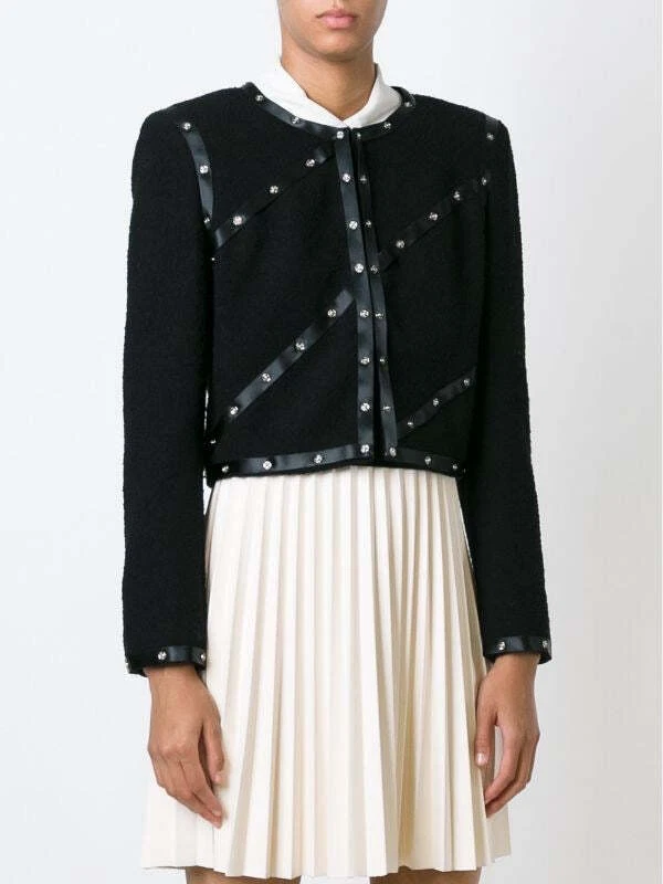 Giacca Chanel 2003 Autunno 03A Collezione a scatto nera tagliata FR 42 US 4 6 8