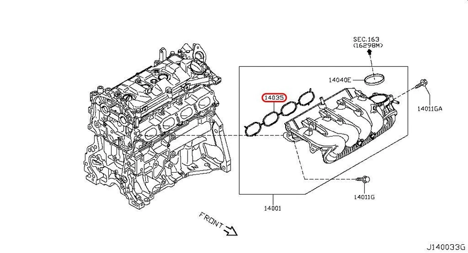 Junta de colector de entrada Nissan OEM 140351KC0A para JUKE Foto 3 de 4