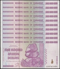 10 x 500 Million Zimbabwe Banknotes 2008 AA Series CIRCULATED P-82 trillion USA