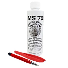 MS70 Coin Brightener Solution 8 Oz Gold Silver Copper Brass Nickel Tweezer Brush