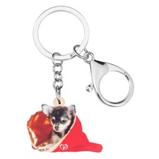 Acrylic Christmas Hat Chihuahua Dog Keychains Wallet Key Ring Pets Charm Jewelry
