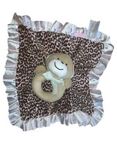 Carters Monkey Baby Lovey Security Blanket Ring Rattle Pink Leopard Satin Back