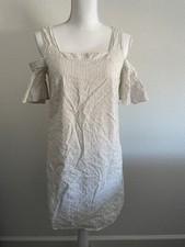 Madewell White Cream Cotton Striped Off The Shoulder Short Dress Sz 4