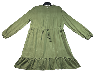 Style & Co Dress Womens Size Large Olive Green Long Sleeve Tied Waist New