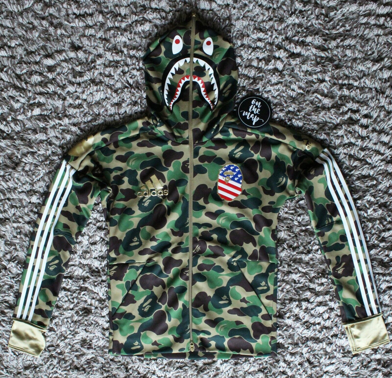 Adidas x Bape Superbowl Shark Green Camo Hoodie S M Small Medium New | eBay