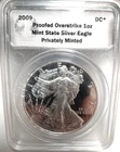 2009 DC* Silver 1 Ounce American Eagle Proofed Overstrike - Daniel Carr