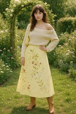 Vtg H Harloquin Long Maxi Skirt Womens M Yellow Floral Cottagecore Boho Made USA