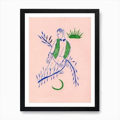 Green Boy Midcentury Kunstdruck Fr gerahmt Wandbild Poster Leinwanddruck Bild
