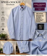 Spier & Mackay Shirt Mens 16.5 33 Slim Fit Blue Oxford Cotton Button Down