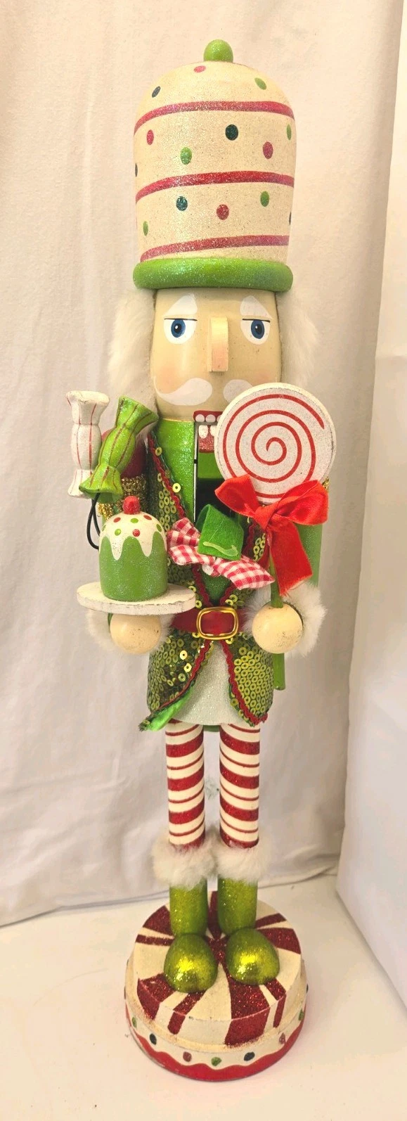 22 " Pier 1 Green King Nutcracker With Crown And Lollipop 18 Inch Bling Glitter