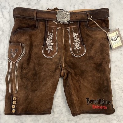 Stockerpoint Lederhosen Benediktiner Brown Leather Trachten Shorts SZ ~37'' (L)